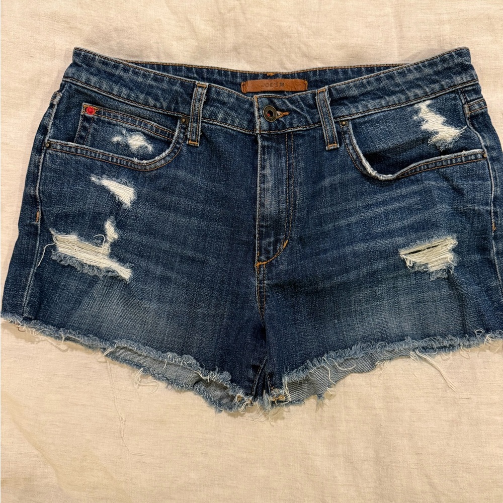 Joe’s Jeans Women’s High-Rise Distressed Denim Shorts – Dark Wash, Size 30